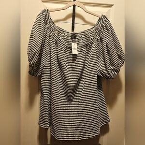 NWT Lane Bryant 22/24 Dark Navy Gingham Smocked shirt